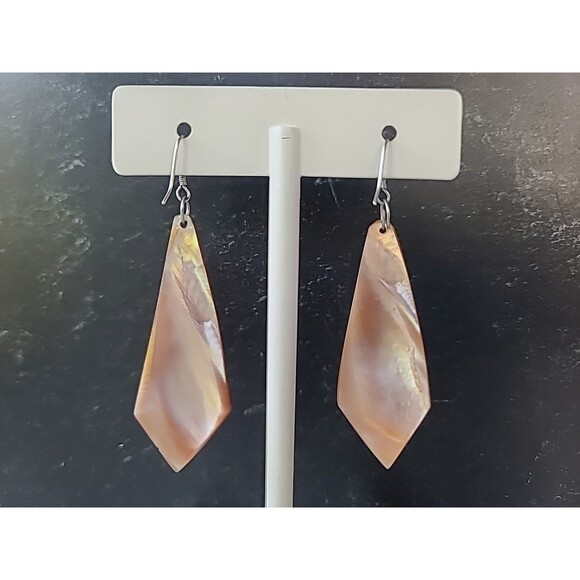 Abalone Shell Dangling Pierced Earrings Vintage, READ Description - Picture 4 of 10